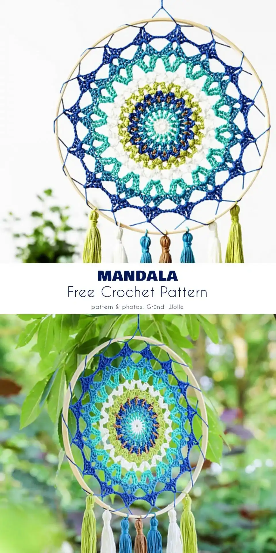 Hands crocheting a mandala with various yarn colors and hooks, illustrating Beautiful Wall Hanger Free Crochet Patterns