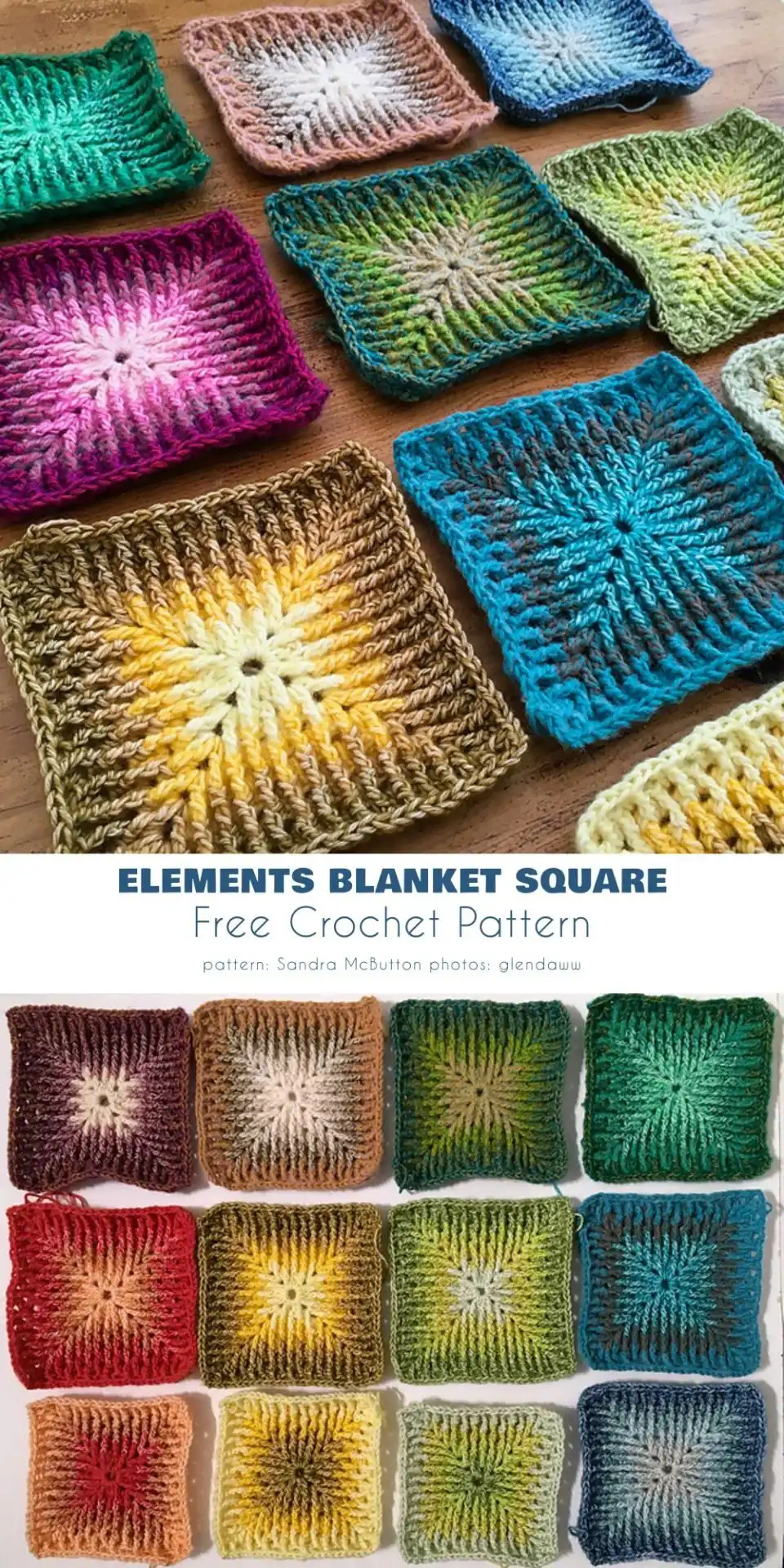 The Element Blanket Square crochet pattern, showcasing its sophisticated geometric and textural design in a neutral yarn color.