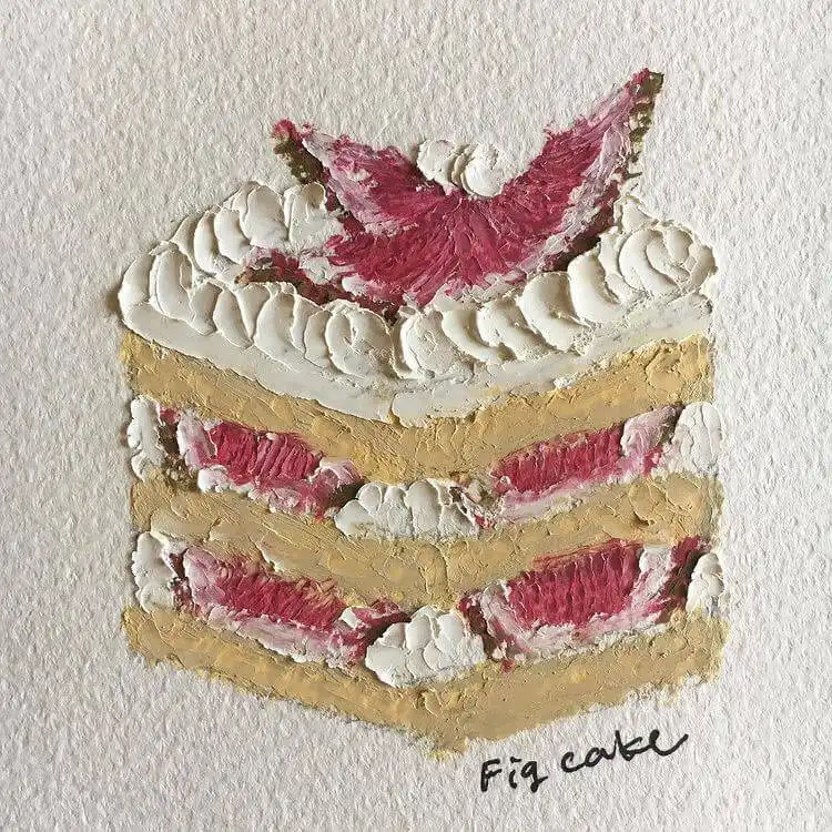 Beginners Oil Pastel Art and Drawings - Cat Drawing 8 Unique oil pastel drawing of a fig cake with alternating layers of cake and fig fruit, exploring diverse textures and colors.