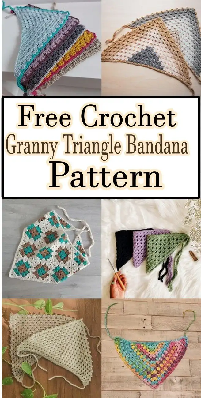 A beautifully crocheted granny triangle bandana in a solid color, displayed flat to show its classic shape and stitch detail.