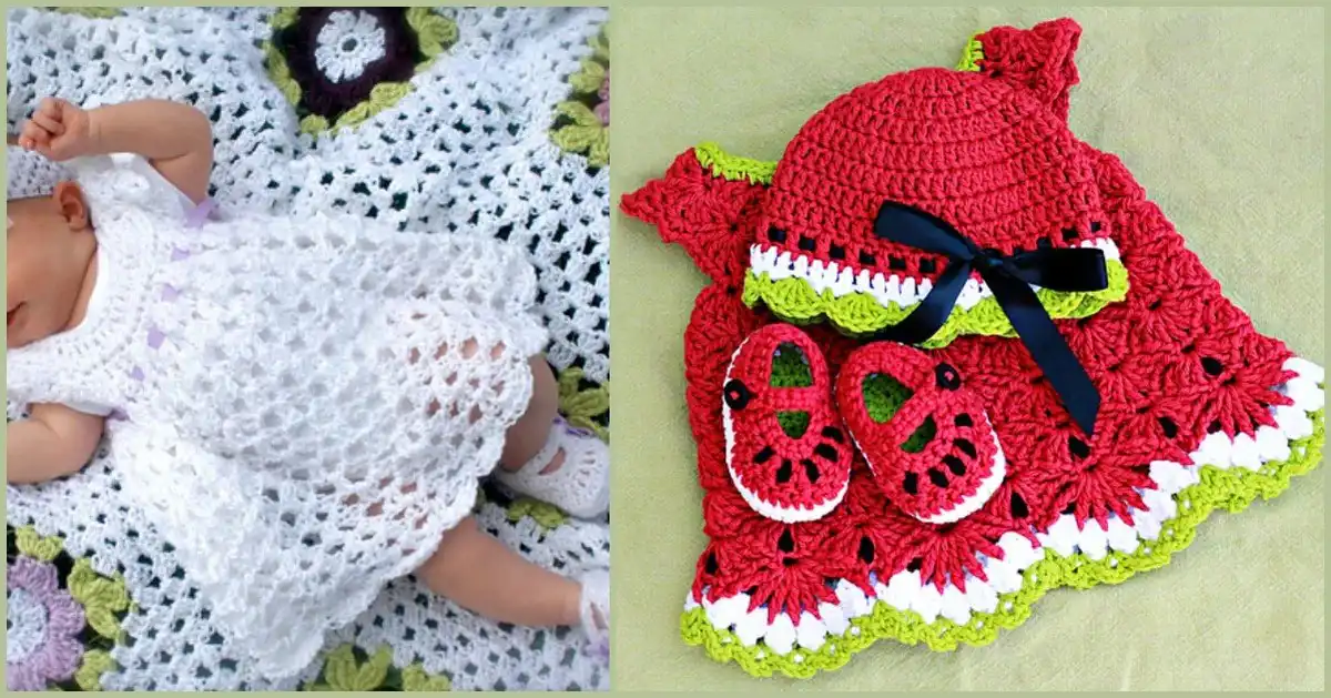 Collection of adorable baby dresses made from the Best Baby Dress Free Crochet Patterns
