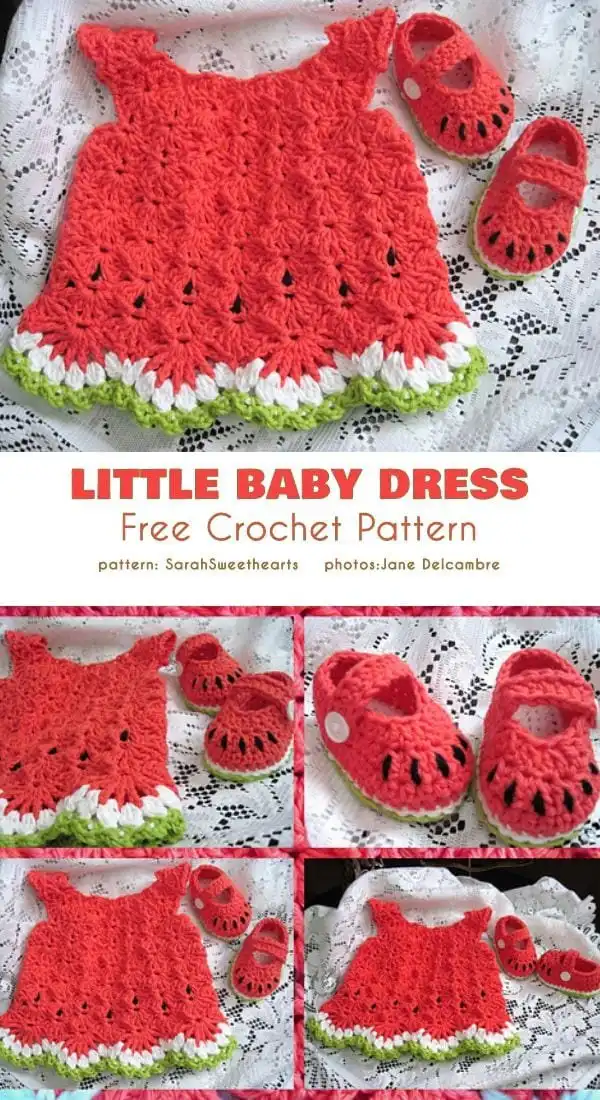 Elegant little baby dress crochet pattern, designed for a princess-like appearance, made with soft yarn