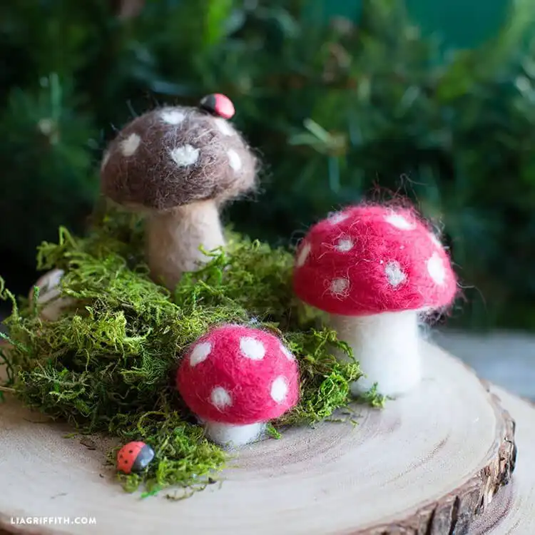 Best Needle Felting Ideas, Kits, and DIY Tutorials 6 Assortment of tiny needle felted toadstools in red and white, suitable for woodland decor