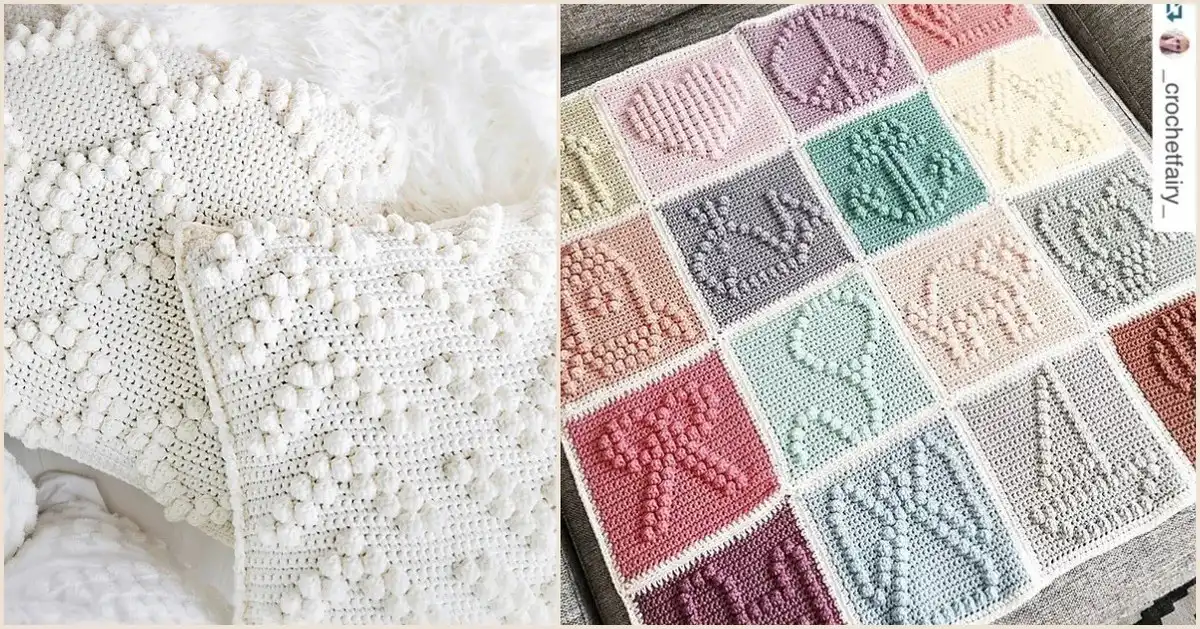 Close-up of a beautifully textured bobble stitch blanket showcasing intricate details and soft yarn, perfect for various Bobble Stitch Blanket Ideas and Free Crochet Patterns.