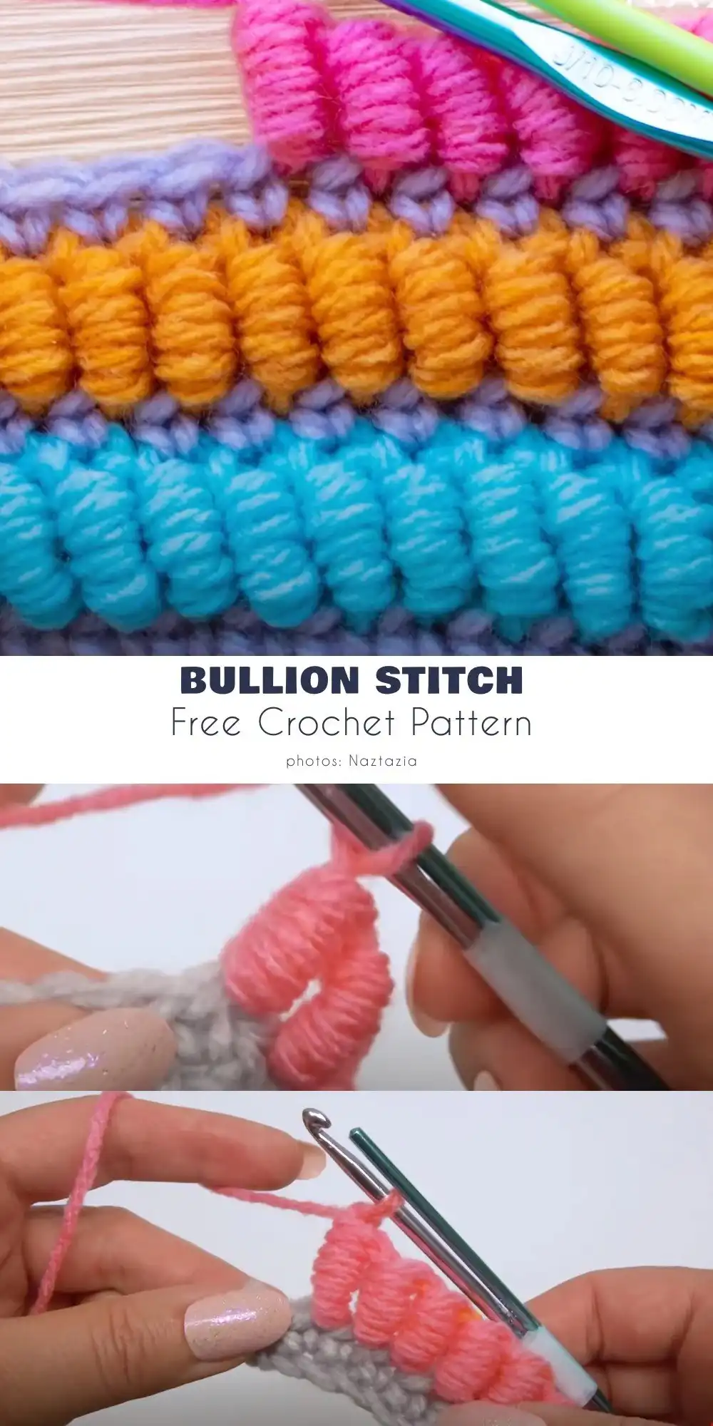 Close-up detail of a completed Bullion Stitch cluster, illustrating its coiled, rope-like appearance.