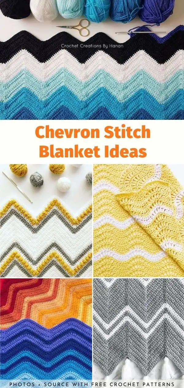 Close-up of a beautifully crocheted chevron stitch blanket showing wave-like patterns and colorful yarn.
