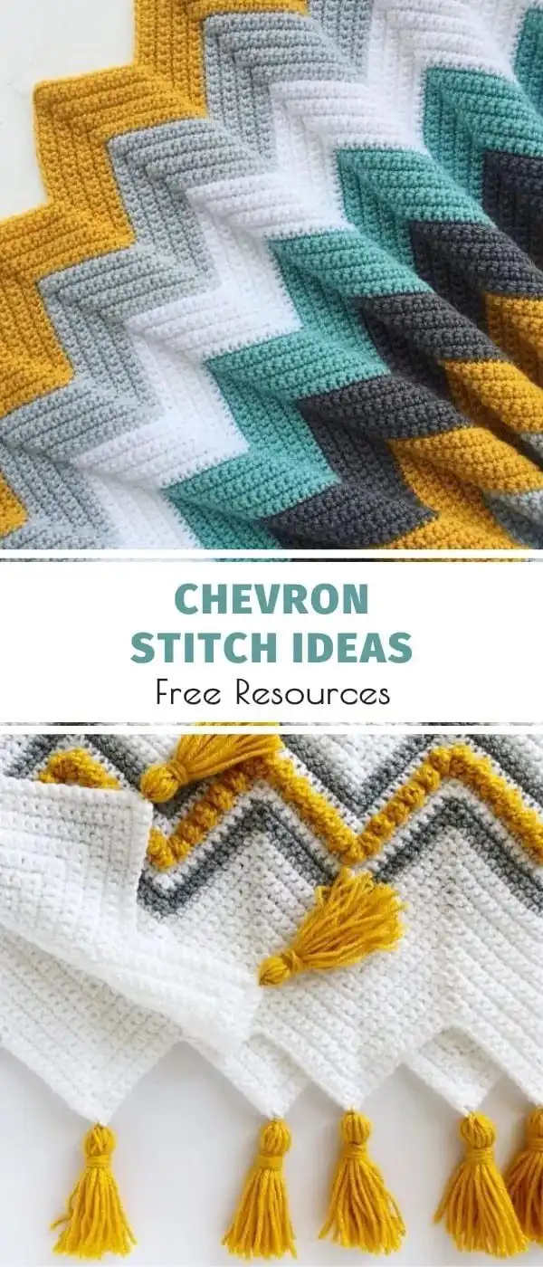 Vibrant rainbow ripple crochet blanket featuring classic chevron stitch in bright, cheerful colors.