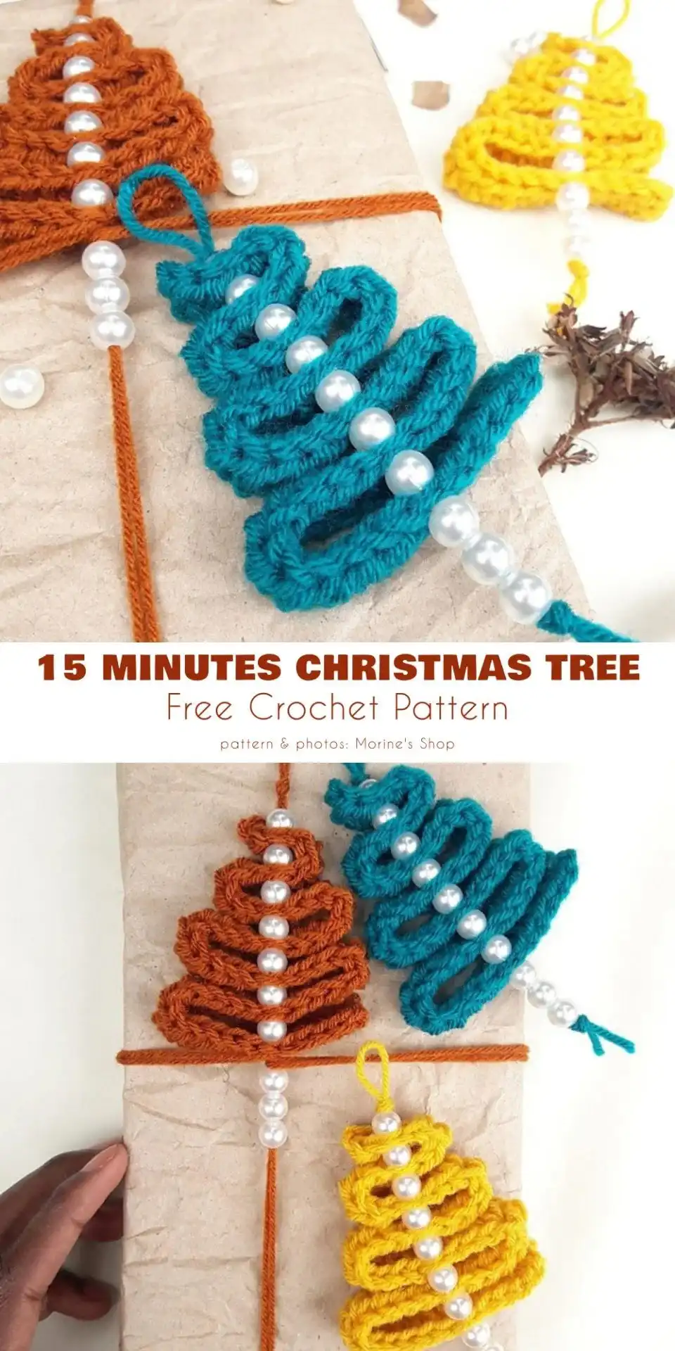 A super quick and simple crochet Christmas tree ornament, personalized with tiny beads.