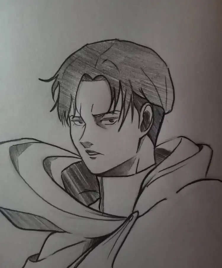 A drawing of Levi Ackerman wearing his Survey Corps cape, highlighting the fabric folds and movement for dynamic poses.