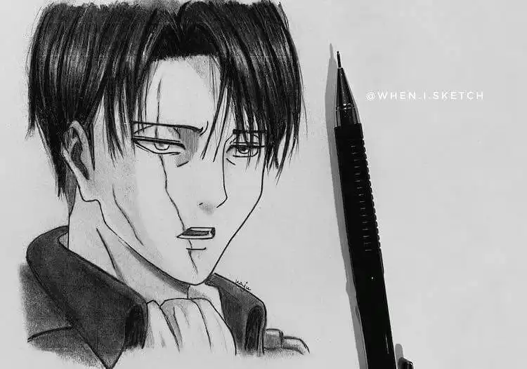 A powerful drawing of Levi Ackerman featuring his facial scar, emphasizing his history and adding intensity to his expression.