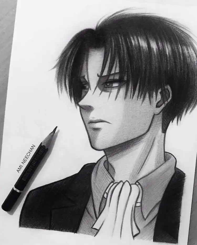 An illustration of Levi Ackerman with a face bandage, highlighting his resilience and battle-worn appearance from Attack on Titan.