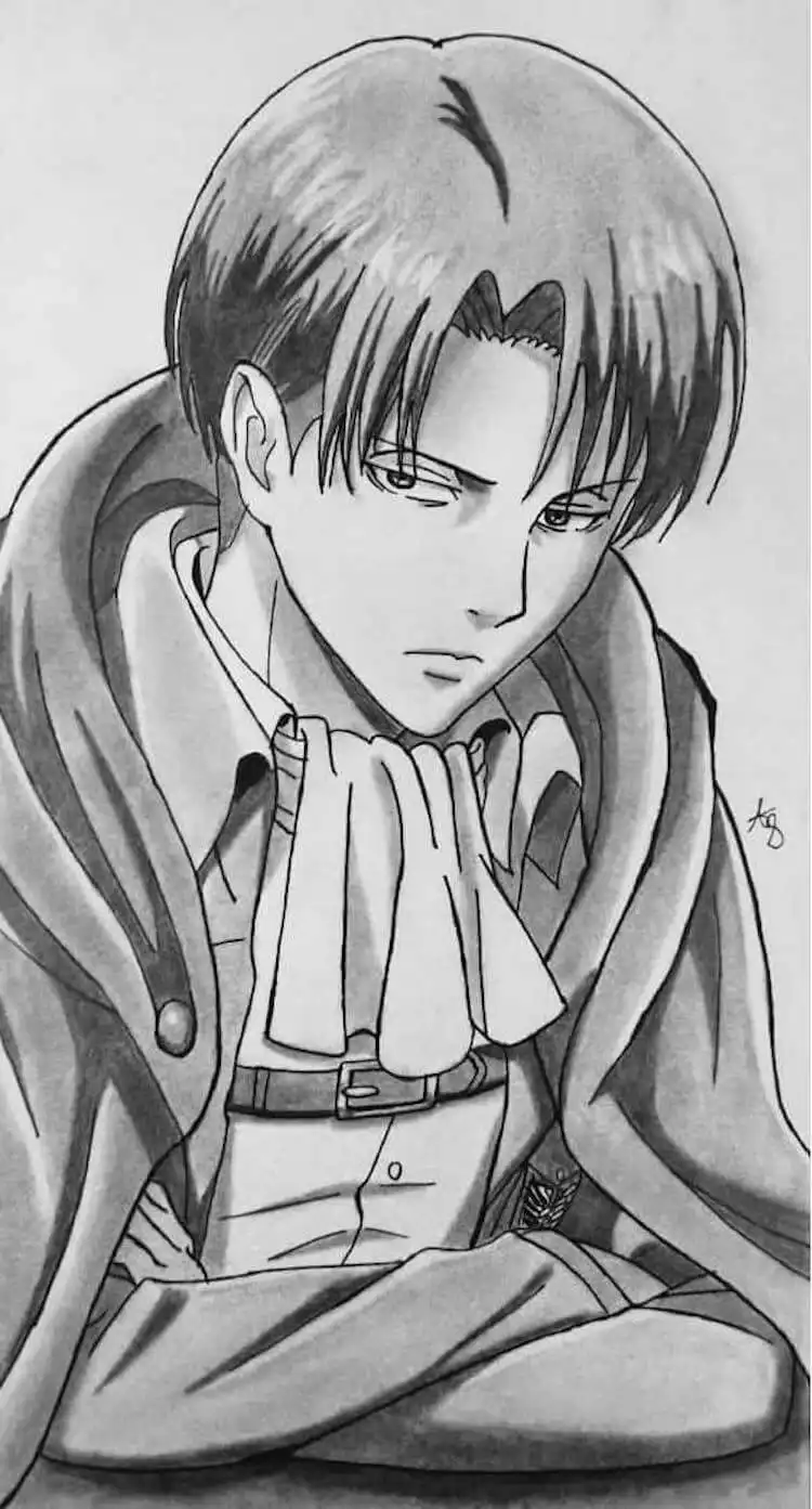 An impactful illustration recognized as one of the best Levi Ackerman drawings, showcasing his leadership and formidable presence.