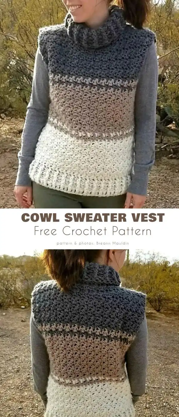 Classic chunky Cowl Sweater Vest in a neutral tone, highlighting its cozy texture.