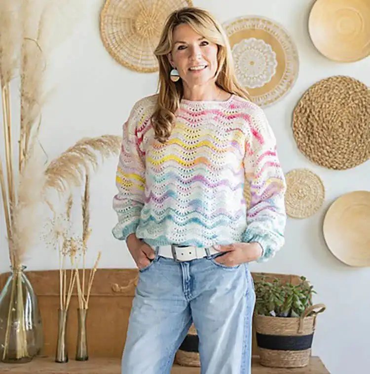Creative Crochet Sweater Patterns - Vintage Brands Design and Birds Design 12 Beautiful Misha Sweater crafted from cotton blend yarn, ideal for spring and summer with fun color combinations.