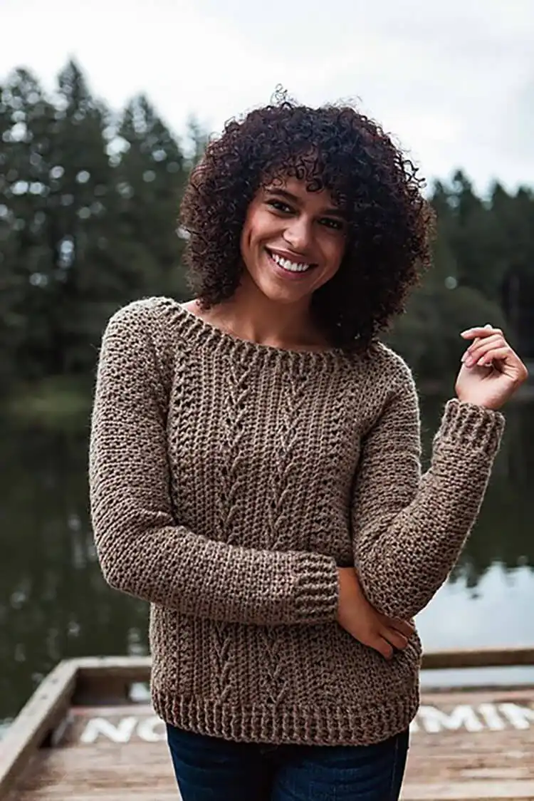 Creative Crochet Sweater Patterns - Vintage Brands Design and Birds Design 13 Textured Gansey Sweater, a pullover inspired by traditional fisherman sweaters with intricate stitch patterns.
