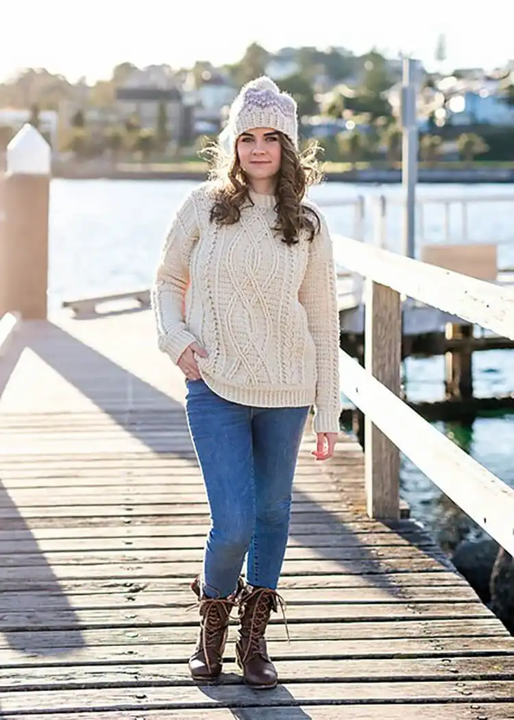 Creative Crochet Sweater Patterns - Vintage Brands Design and Birds Design 17 Timeless Meara Fisherman Sweater with classic cable-knit patterns, suitable for layering or standalone wear.