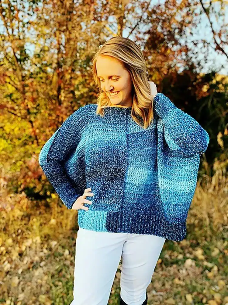 Creative Crochet Sweater Patterns - Vintage Brands Design and Birds Design 21 Unique Inside Out Ombre Sweater featuring a captivating gradient color effect throughout the garment.