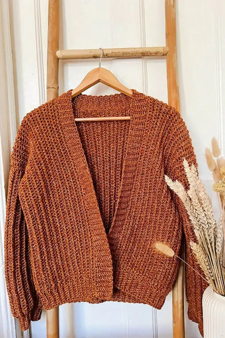 Creative Crochet Sweater Patterns - Vintage Brands Design and Birds Design 5 Textured Autumn Brioche Cardigan mimicking knit stitches for a warm and sophisticated layered look.