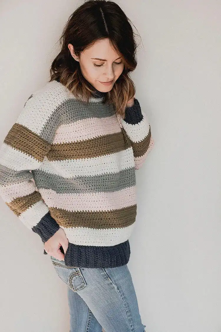 Creative Crochet Sweater Patterns - Vintage Brands Design and Birds Design 9 Vibrant Retro Stripes Sweater with classic striped patterns in a playful, eye-catching design.