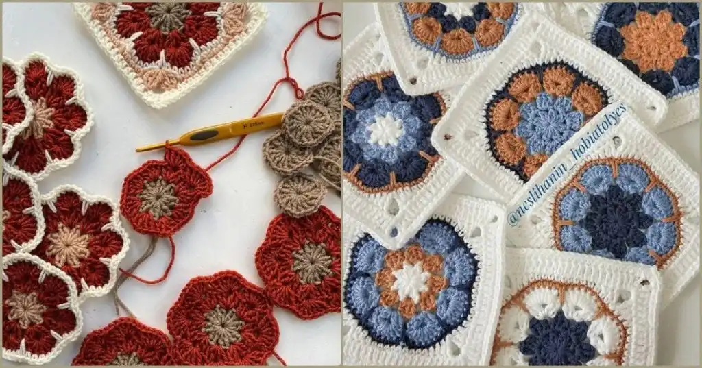 A beautiful and simple African flower blanket design, showcasing how African flower motifs are seamlessly integrated with granny squares to create a cohesive and appealing piece, a versatile Crochet African Flower Project Idea.