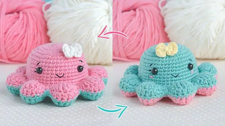 Crochet Animal Pattern - Free Crochet Baby Sloth 14 Fun Reversible Octopus 2 in 1 crochet animal pattern, with dual expressions.