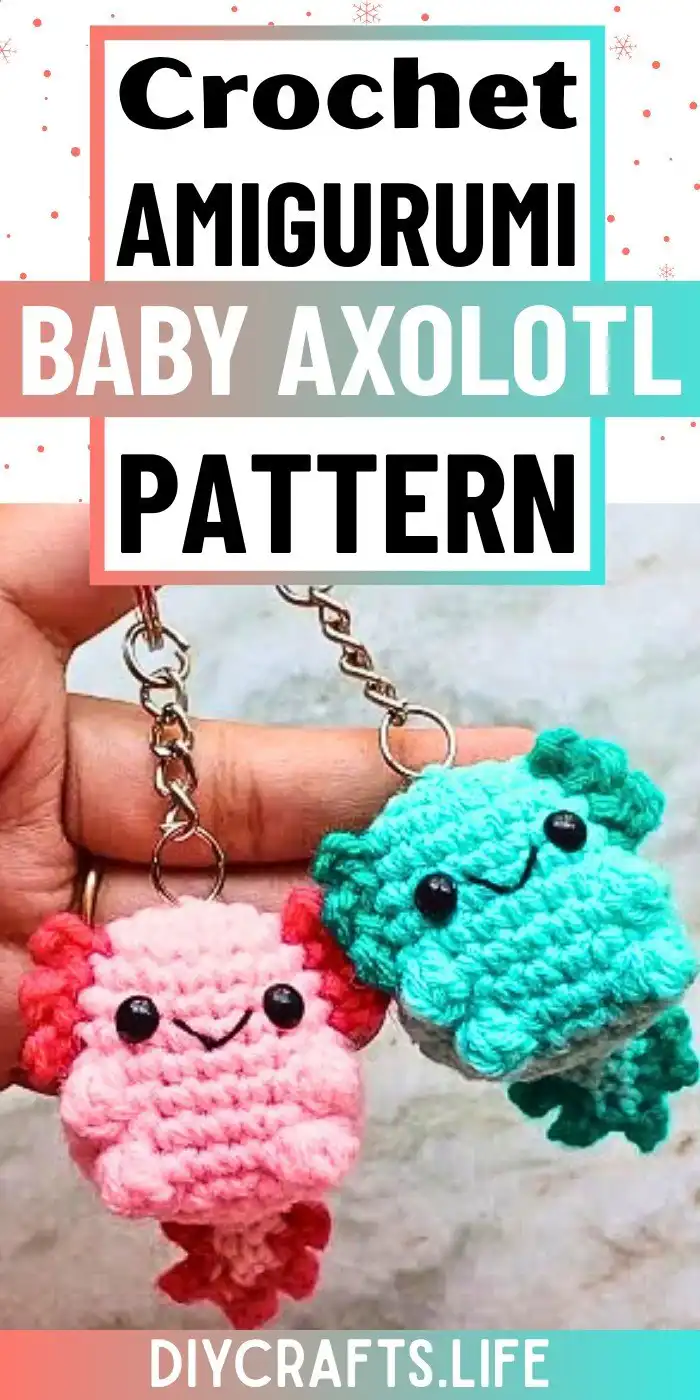 Close-up of a completed Crochet Baby Axolotl With Custom Gills and Bubble-Stitch Limbs, highlighting its cute face and textured body.