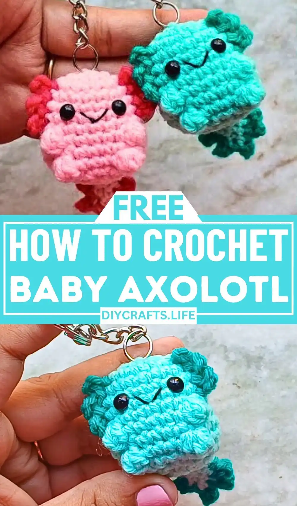 Detailed view of the custom gills being crocheted onto the Crochet Baby Axolotl With Custom Gills and Bubble-Stitch Limbs.