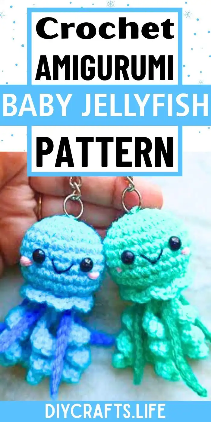 Selection of materials and tools laid out for crocheting a Baby Jellyfish Amigurumi.