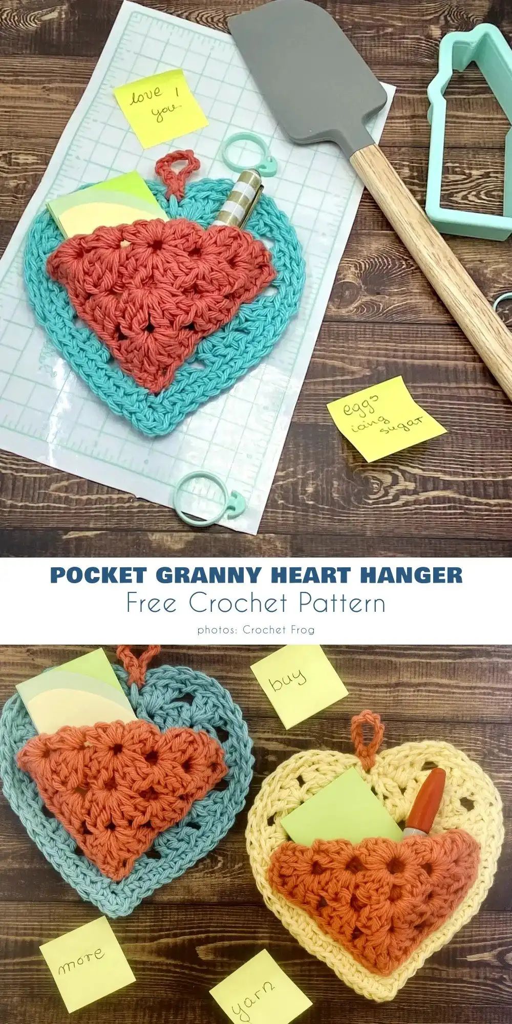 A functional Pocket Granny Heart Hanger, ideal for organizing small items like pens or notes.