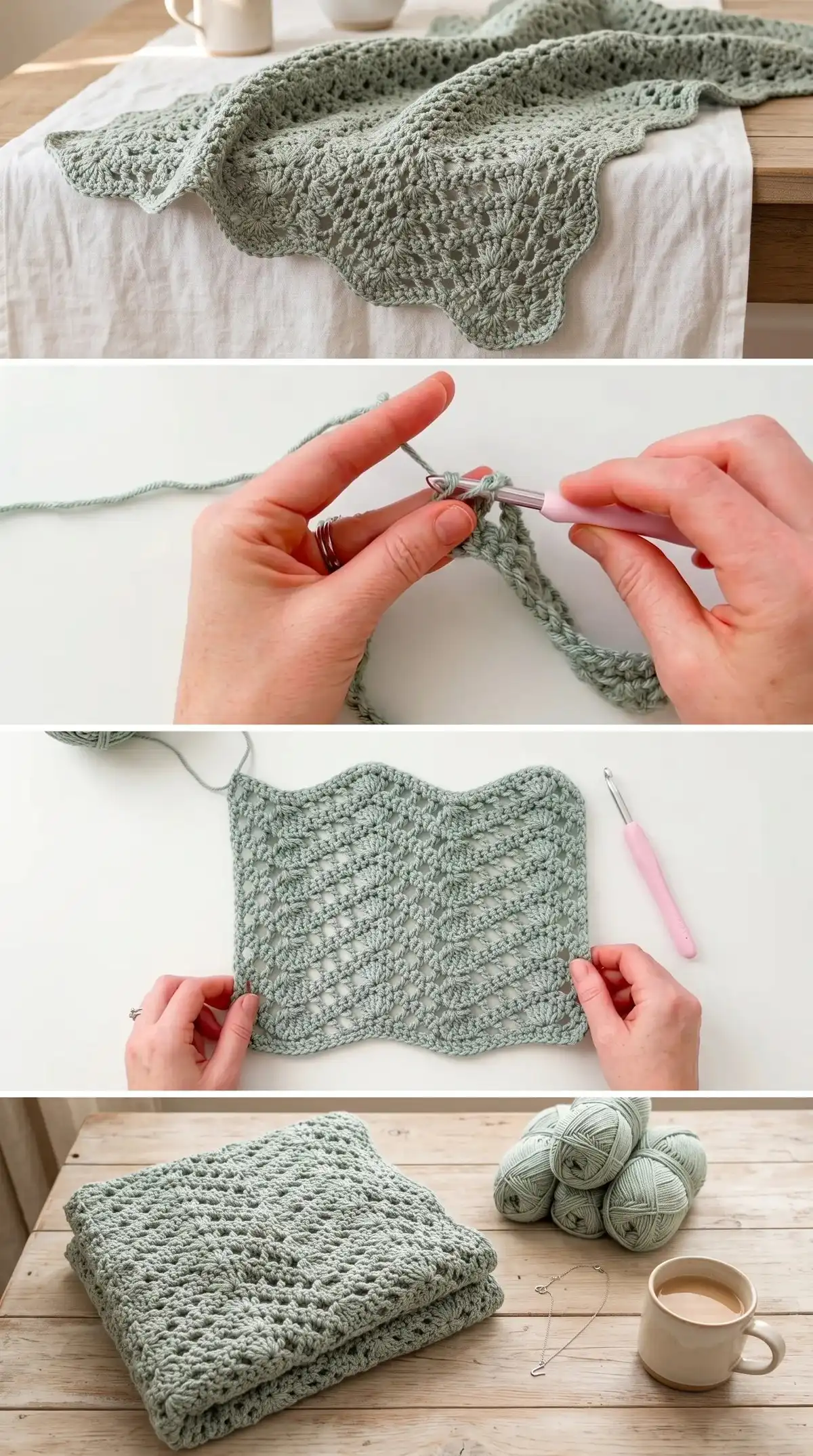 Detailed section of the crochet heirloom blanket showing construction flow and stitch alignment, capturing the essence of a cherished keepsake.