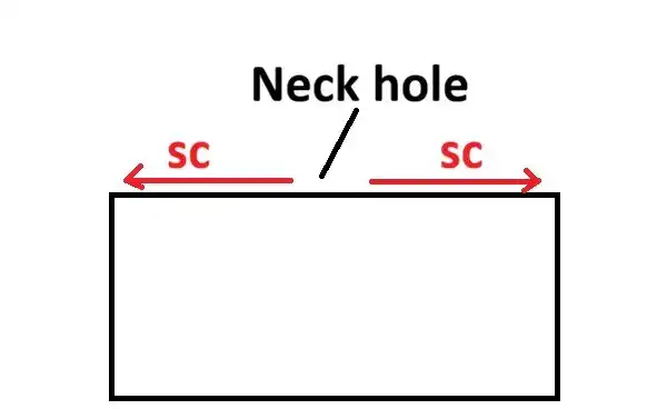 Diagram showing how to join the two crocheted panels of the Crochet Lacy Summer Poncho, leaving a central gap for the neck opening.