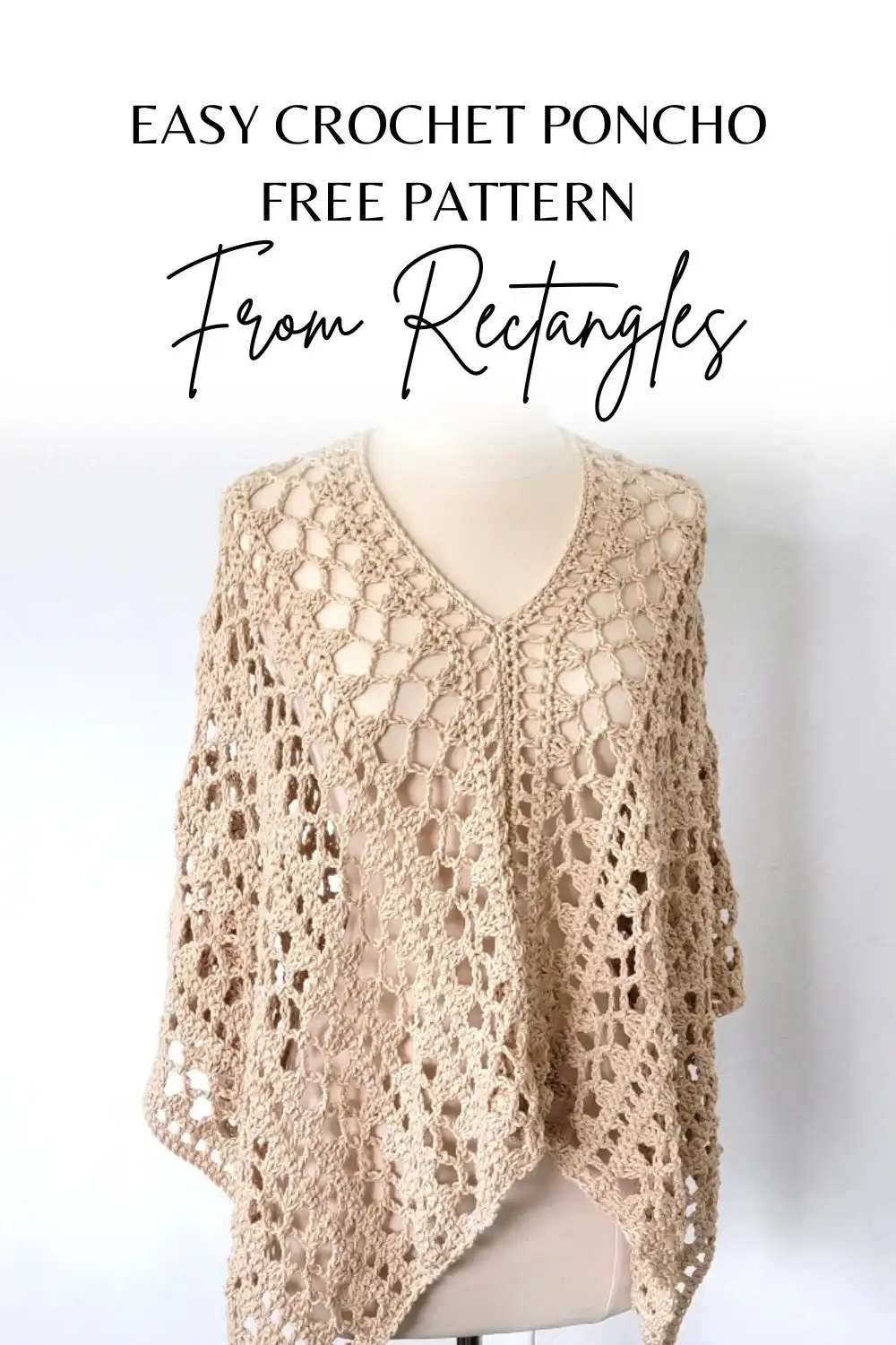 Pinterest pin graphic for Crochet Lacy Summer Poncho, Midsummer Poncho, encouraging readers to save the pattern.