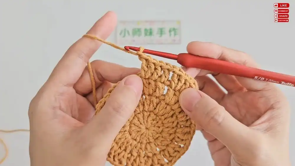 Step-by-step image of creating the foundation circle for the Crochet Lily of the Valley Coaster, a key DIY craft stage.