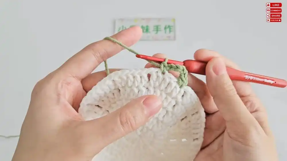 Crochet Lily of the Valley Coaster increasing rounds, showing the circular base expanding for this DIY crafts project.