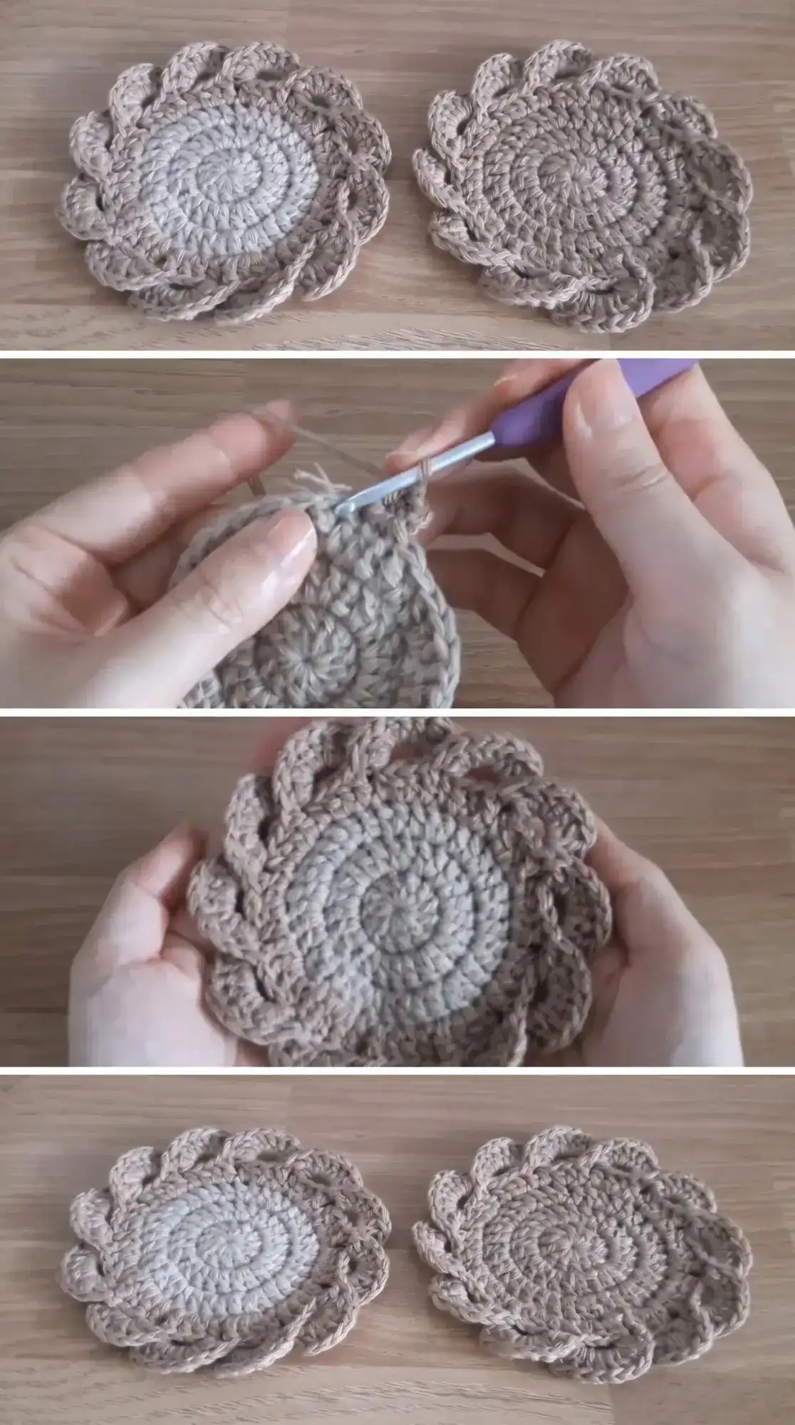Crochet Petal Wave Coaster: A Delicate Table Accent 3 A flat lay of essential crochet tools and materials for the Petal Wave Coaster, including cotton yarn, a crochet hook, and a yarn needle, ready for crafting.