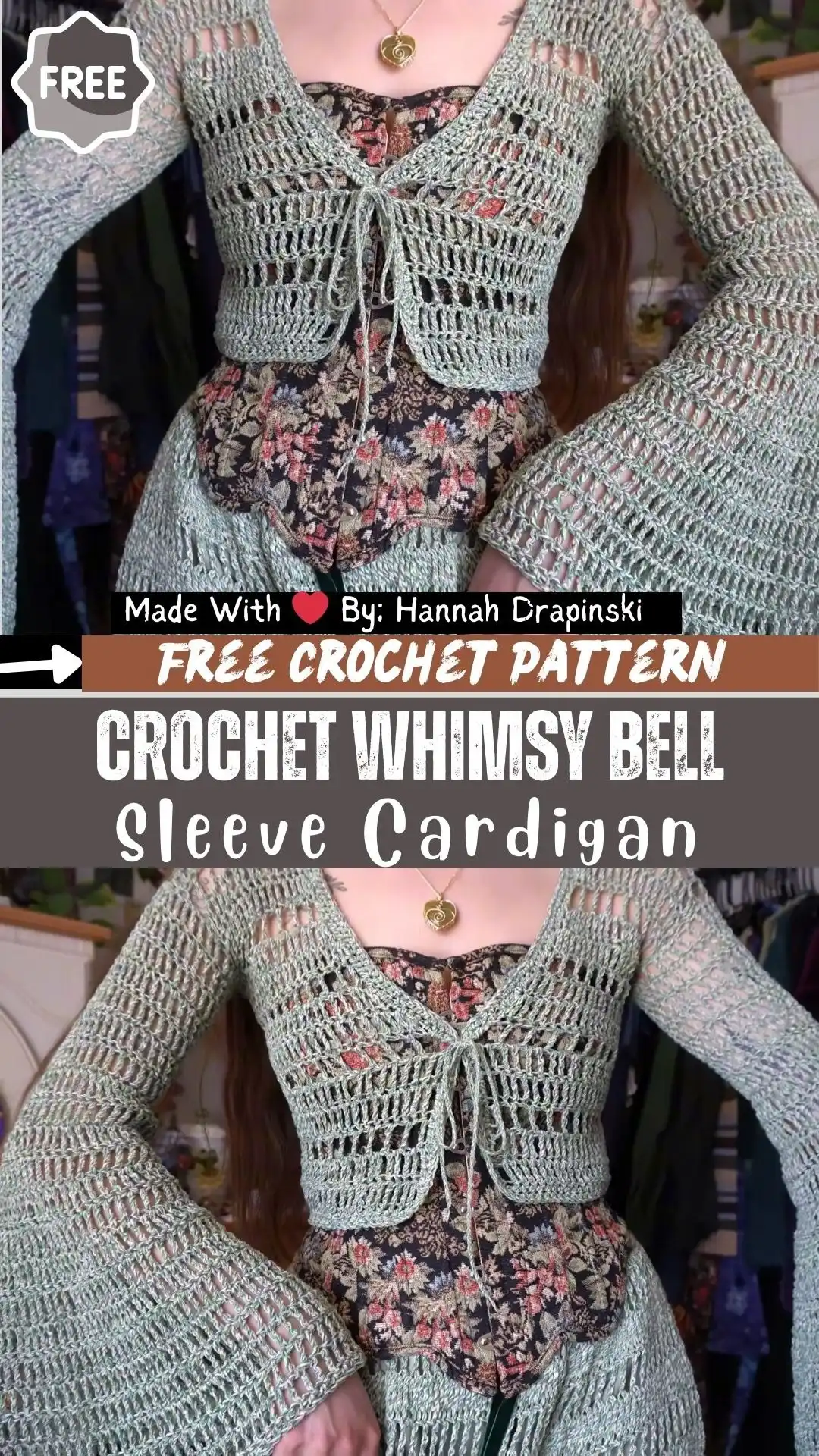 Close-up of a Crochet Stevie Nicks-Inspired Bell Sleeve Top Pattern, highlighting its delicate lace details, dramatic flared sleeves, and boho-rock aesthetic.