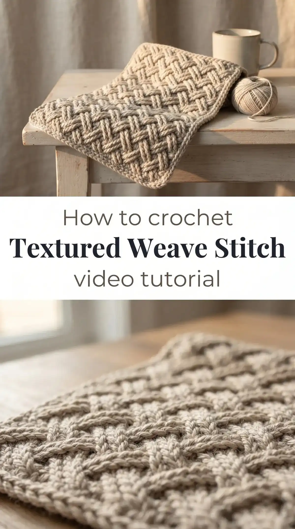 Materials and tools for the Crochet Textured Stitch, including a skein of worsted weight cotton yarn, a crochet hook, and stitch markers.