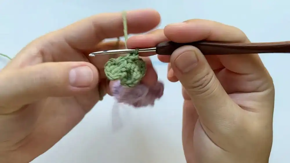 Crochet Wisteria Hanging Basket - DIY Craft 4 Progress shot of crocheting the base of the hanging basket for Crochet Wisteria Hanging Basket - DIY Craft
