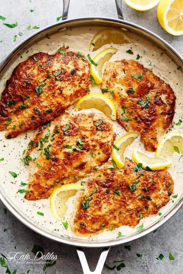 Creamy Chicken Francese, a delicious one-pan meal with tender chicken in a delicate sauce, perfect for a quick Crockpot Chicken Nachos Recipe - Perfect Dinner Idea alternative.