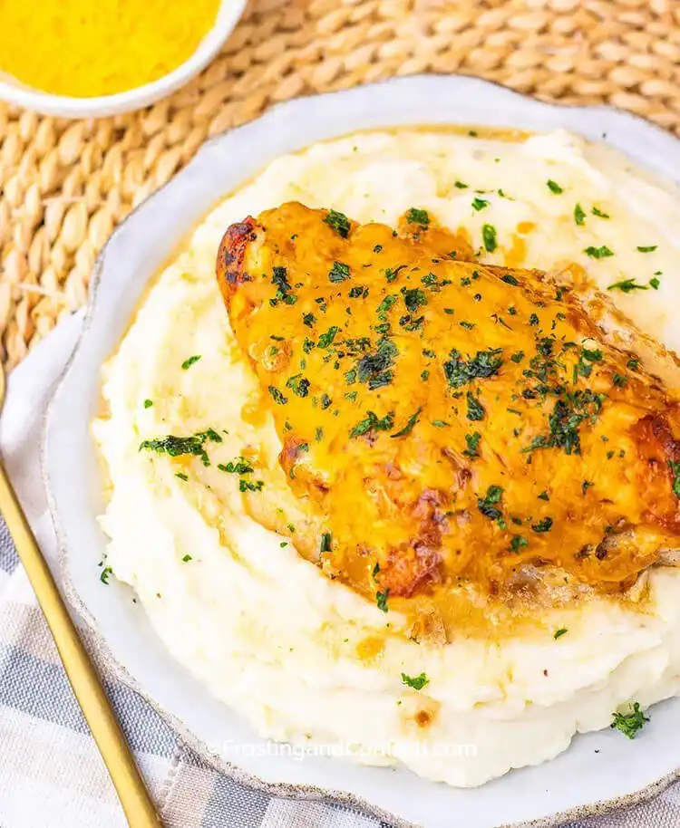 Sour Cream And Onion Chicken, showcasing tender chicken in a rich, tangy sauce, a simple yet flavorful Crockpot Chicken Nachos Recipe - Perfect Dinner Idea.