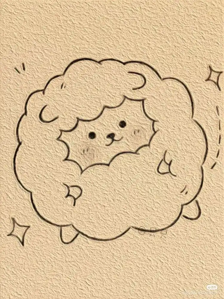 Cute Animal Drawing Idea - Cat/Kitten Holding a Strawberry 12 An easy-to-draw fluffy sheep illustration, emphasizing its voluminous, soft wool texture with generous curves and soft edges for a cuddly look.