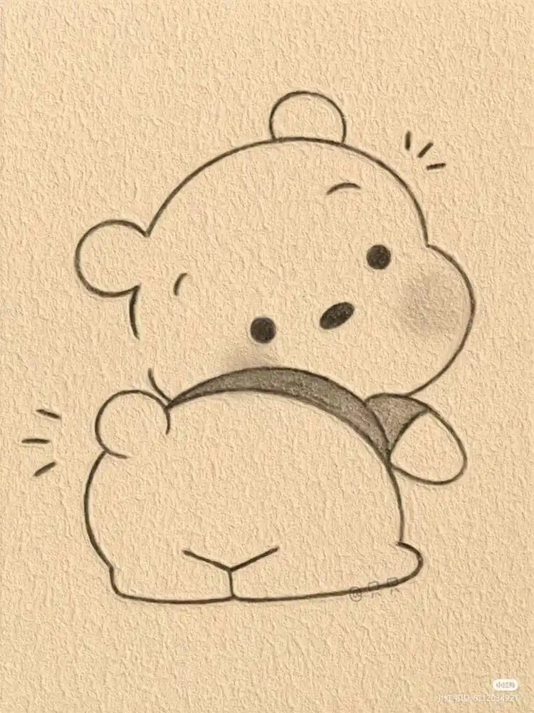 Cute Animal Drawing Idea - Cat/Kitten Holding a Strawberry 18 An endearing drawing inspired by Winnie the Pooh, capturing his familiar, gentle lines and iconic form, ready for coloring his signature red shirt.