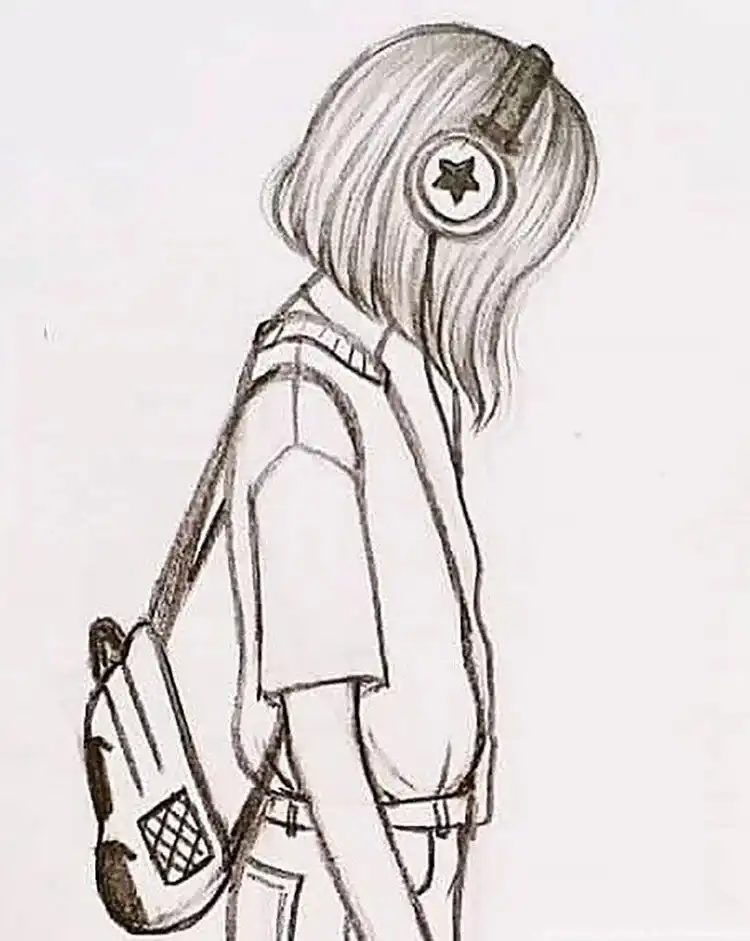Cute Animal Drawing Idea - Cat/Kitten Holding a Strawberry 21 A versatile sketch of a female character immersed in music, depicted with headphones, offering numerous customization possibilities for hair, outfit, and expressions.