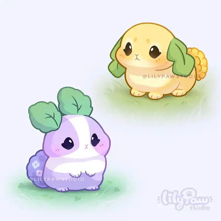 Cute Animal Drawing Idea - Cat/Kitten Holding a Strawberry 23 A unique artistic concept, 'Florabbits', combining two rabbits gracefully integrated with the delicate petals of hydrangeas, creating floral animal art.
