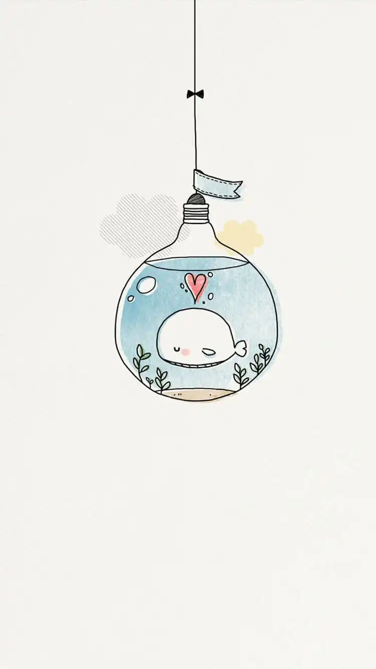 A whimsical sketch of a whale gracefully swimming inside a vintage light bulb, with a small heart detail, combining fantasy with everyday objects.