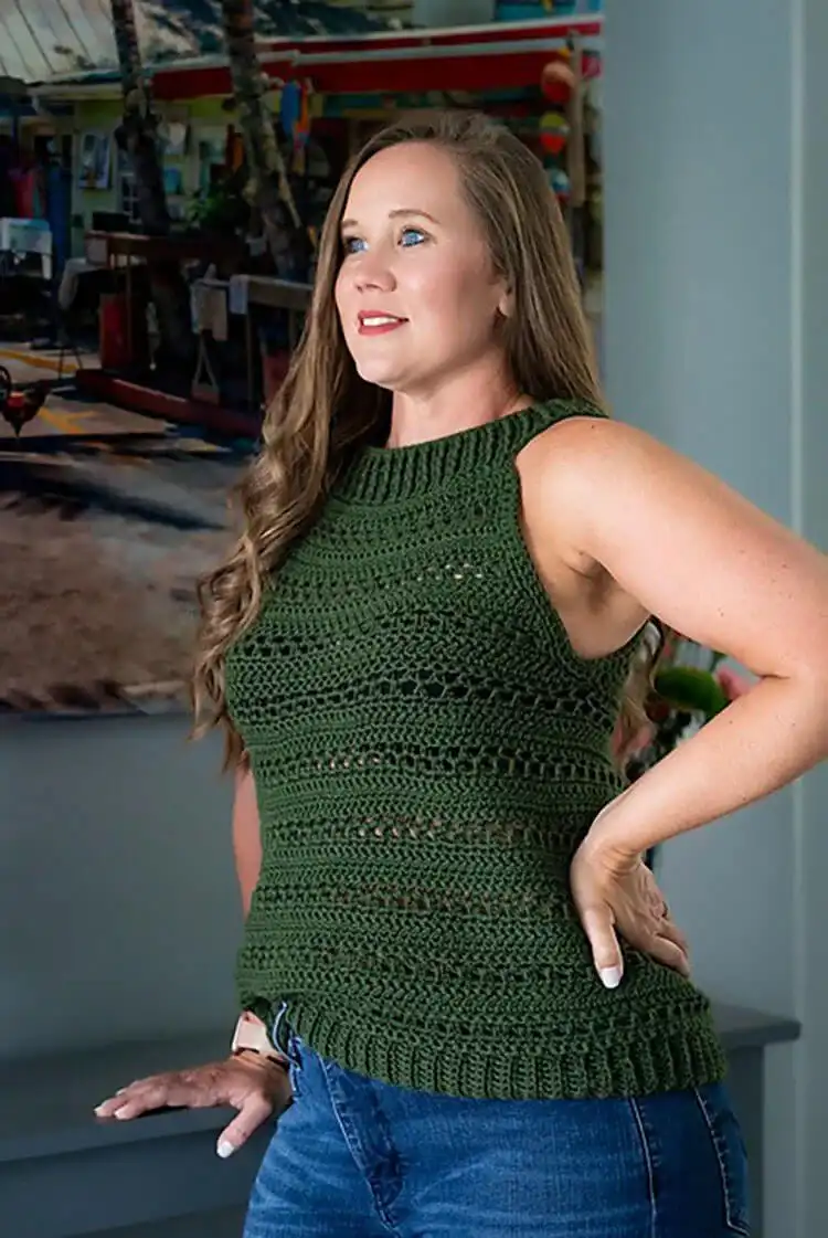 Magnolia Sweetheart Top, an easy-to-make and charming crochet design for summer.