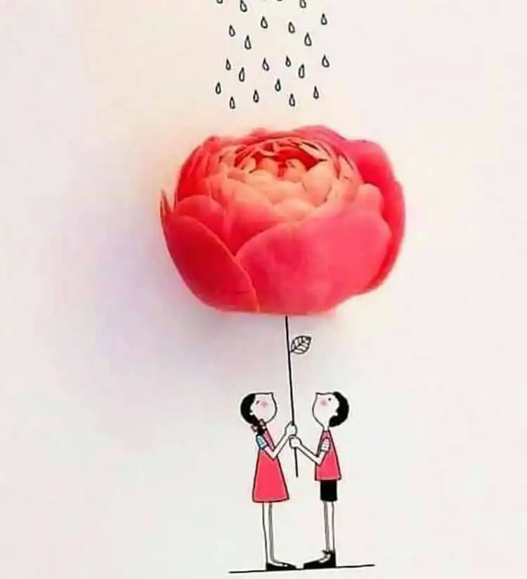 Happy Person Holding a Heart Drawing with flowers, celebrating the joy of love