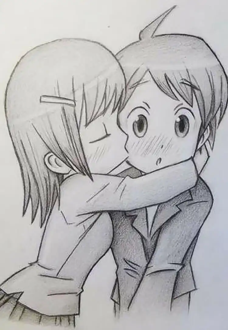 Girl Kissing Guy on Cheek Drawing, a Sweet Portrayal of Love