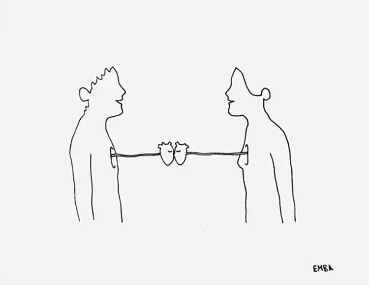 Couple with Loving Hearts Drawing, symbolizing deep emotional connection