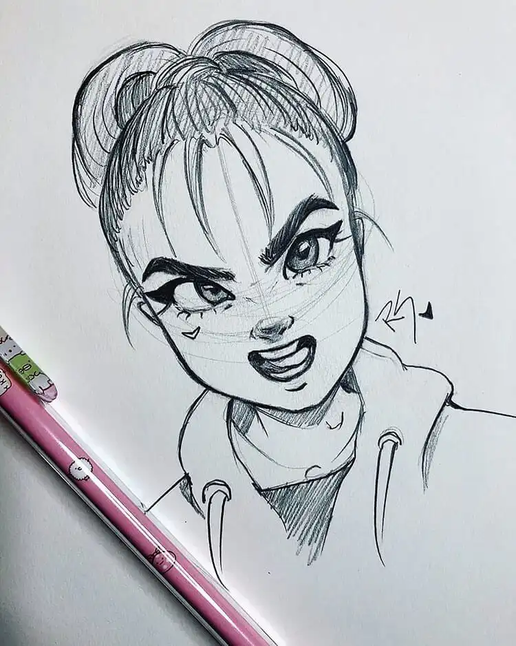 Emotive sketch of a girl making an upset expression, for practicing detailed emotional portrayal.
